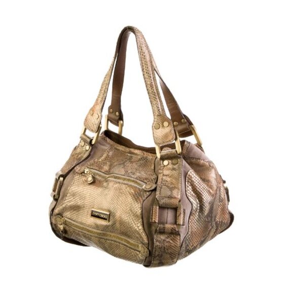 JIMMY CHOO Mahala Bowler Tote Gold Phyton Print Shoulder Bag - Picture 4 of 16